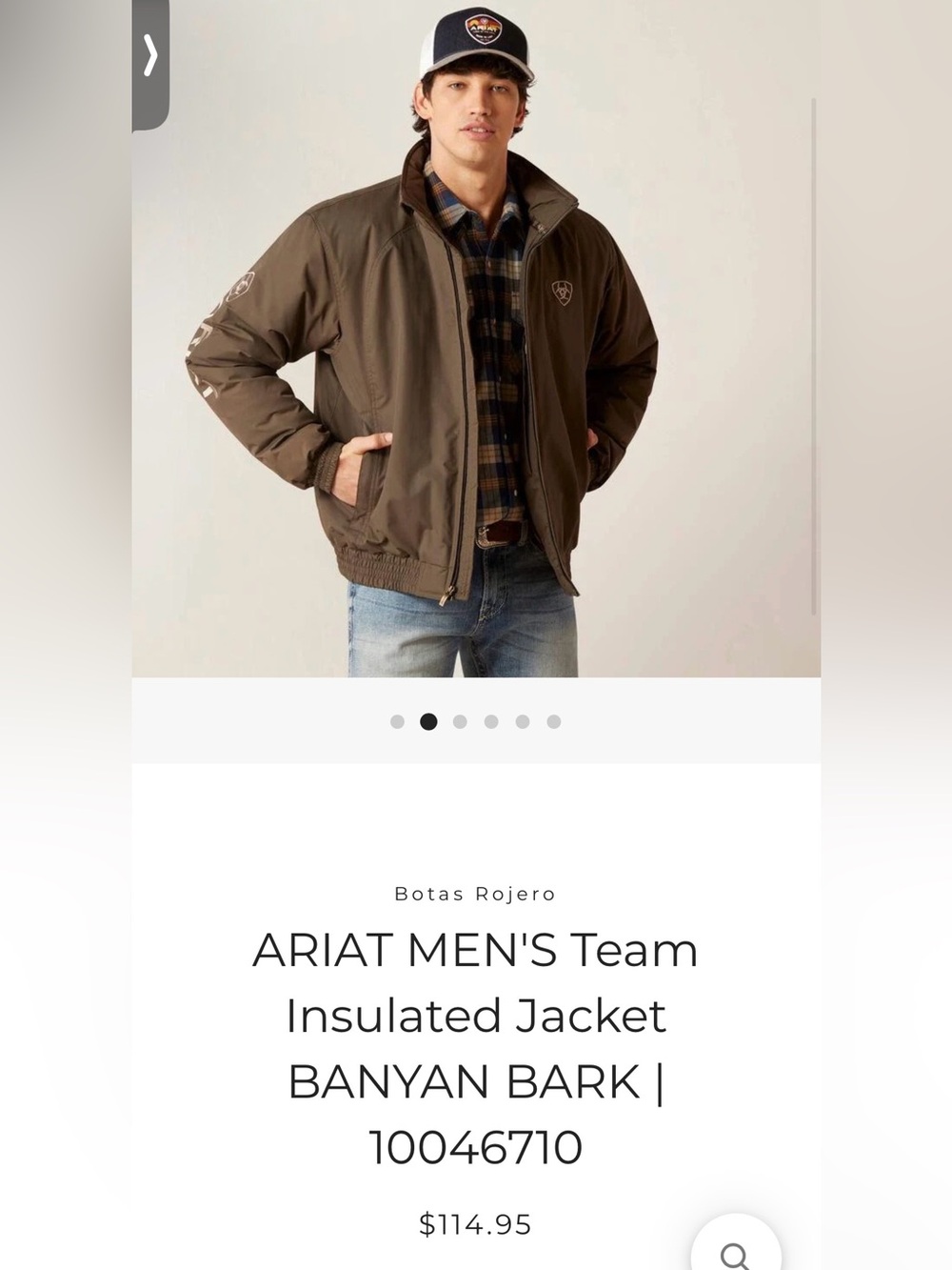 Ariat Men’s Team Insulated Jacket In Banyan Bark - Size Large